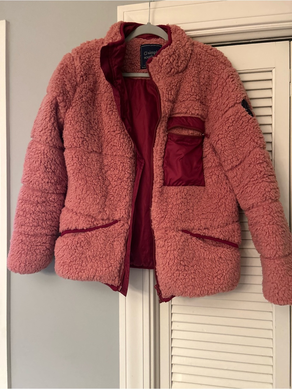 Simply Southern mauve Pink Sherpa Jacket with Zip Pockets size large